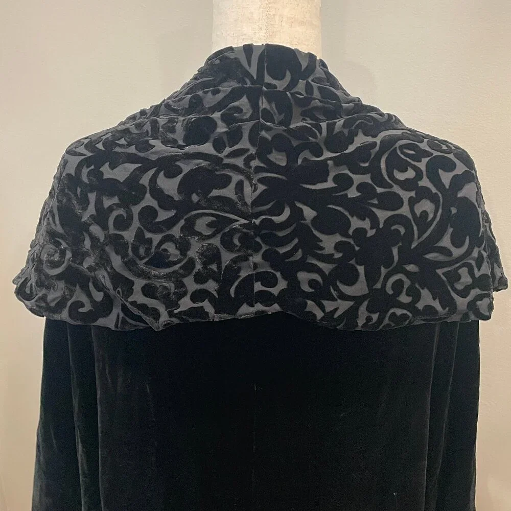 Vintage Black Velvet Burnout Opera Coat c1980s - Picture 6 of 7